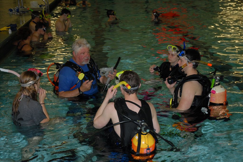 Steve Kroll and Nick Myers of Great Lakes Divers introduce students to SCUBA diving.