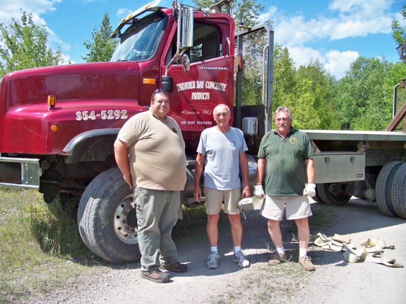 Thunder Bay Concrete Supplies and MI DNR staff helped unload cement blocks and put them in place for the bat project.