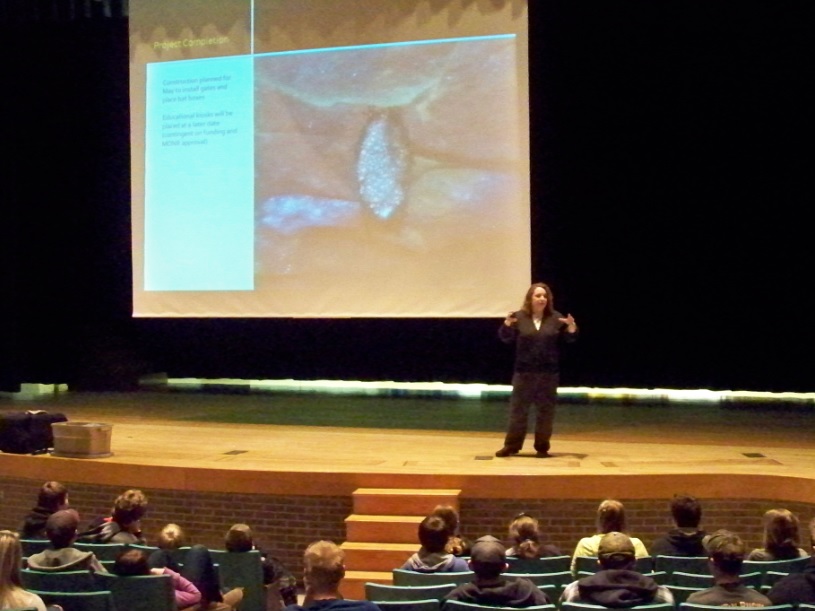 Heather Rawlings, U.S. Fish and Wildlife Service, helped kick-off the bat project at Rockport by educating Alpena High School students on bats and the importance of them in our ecosystem. 