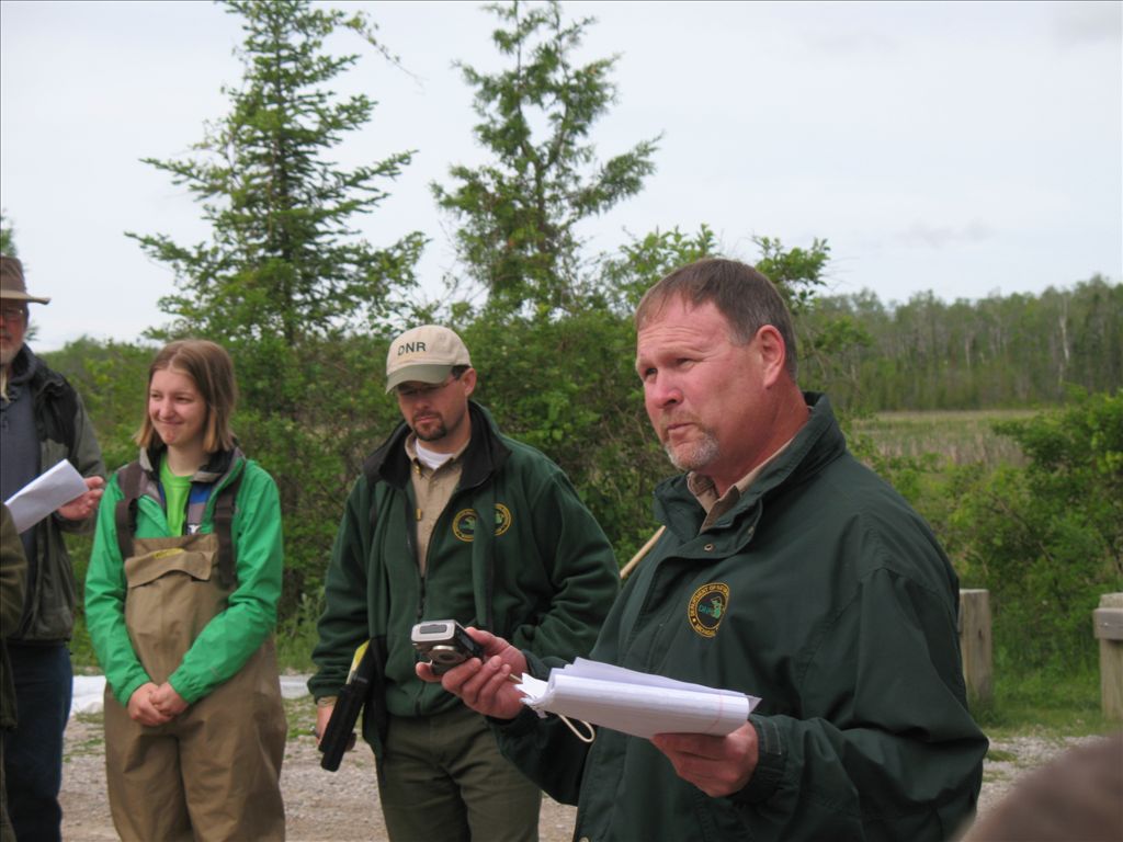 Blake Gingrich (L) and Dave Stempky (R) with the Michigan DNR educated students on the management of the park. 