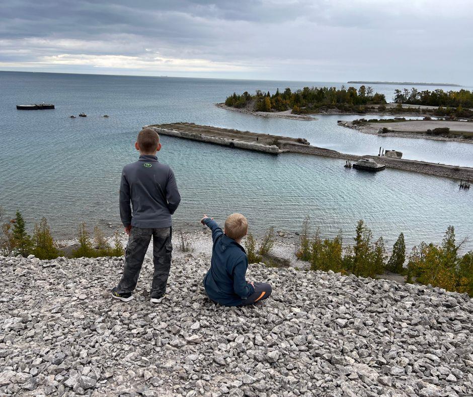 After Exploring the Quarry Floor Students Get a Great View of Lake Huron